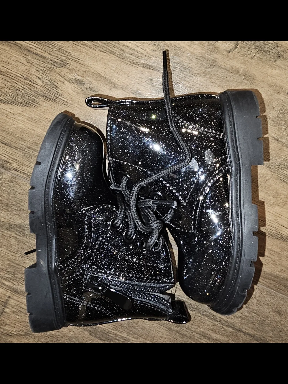 ComfyKids Cute Children Boots BlackGlitter Print Girl Lace Up Boots 5.5